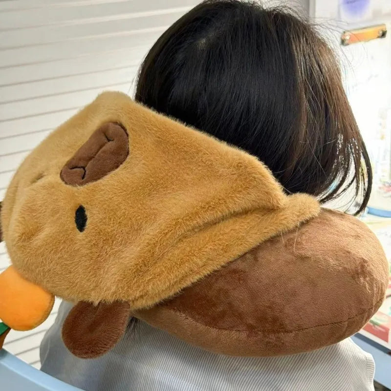 Capybara Plush Neck Pillow With Hat