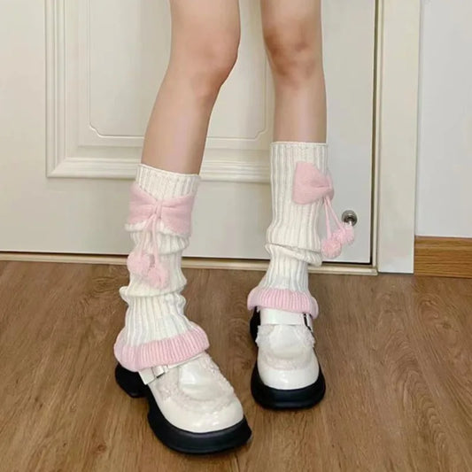 Pink Bow Plush Ball Leg Warmers