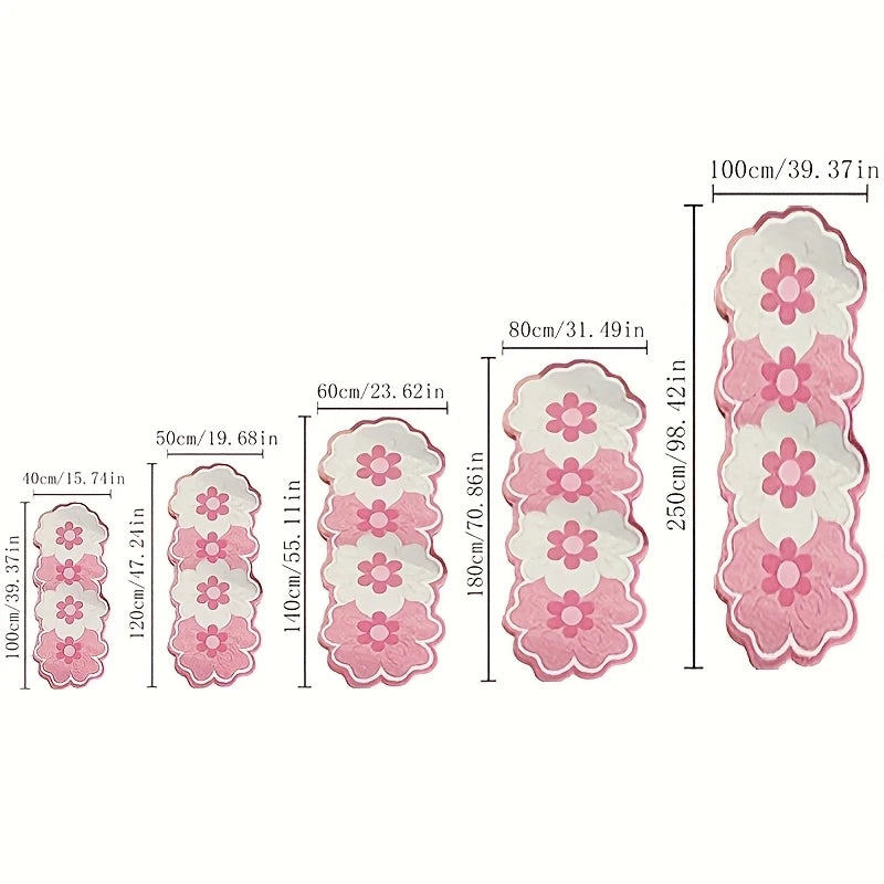 Set of pink floral designs with measurements on a white background