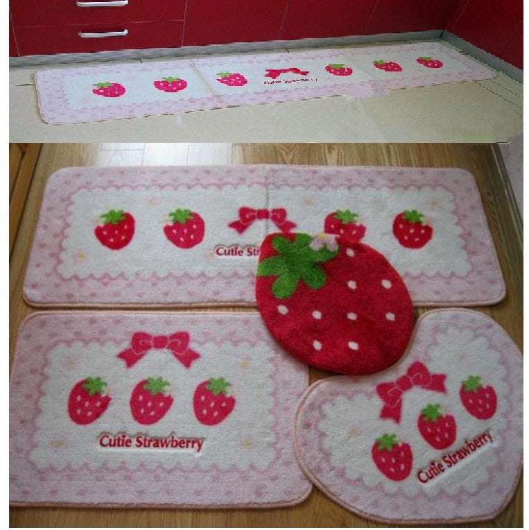 Kawaii Strawberry Bathroom Decor Rugs
