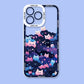 Kawaii Phone case with black cat design and 'Good Luck' text on a blue background
