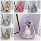 Collage of colorful mesh bags with floral designs on a white background