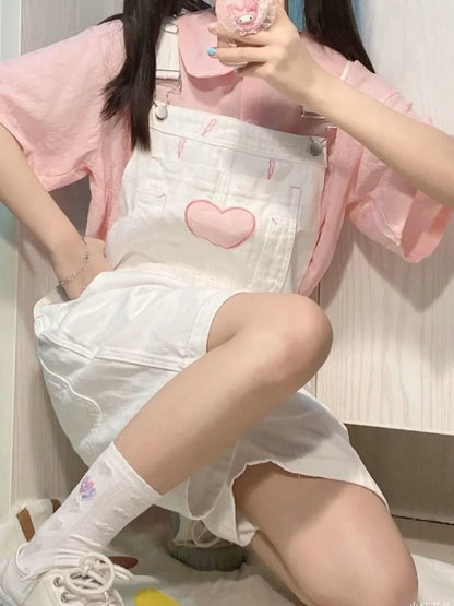 Pink Shirt and White Overalls Oufit