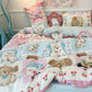  Bedroom with dogs , bunnies and bears themed bedding and pillows.