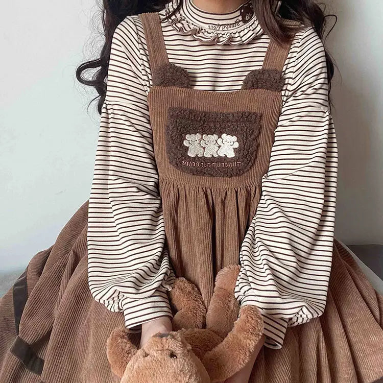 Corduroy Teddy Bear Overalls Dress