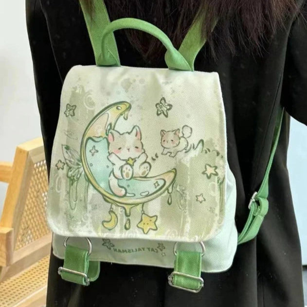 Kawaii Green Moon Kitty Backpack