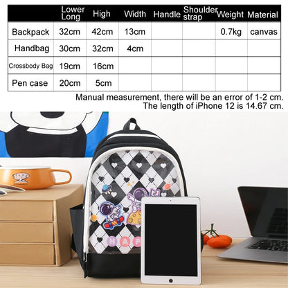 Kawaii Argyle Backpack Set Size Chart