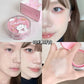 Collage of a pink cosmetic product with a bear design, close-up of a person using it, and a hand holding the product.