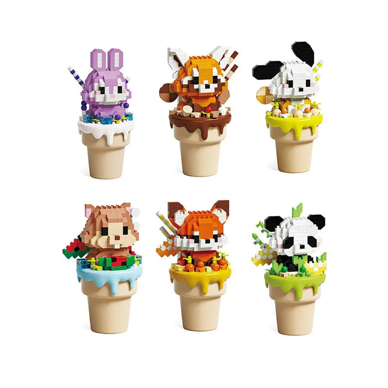 kawaii ice cream building block animals displayed on a white background
