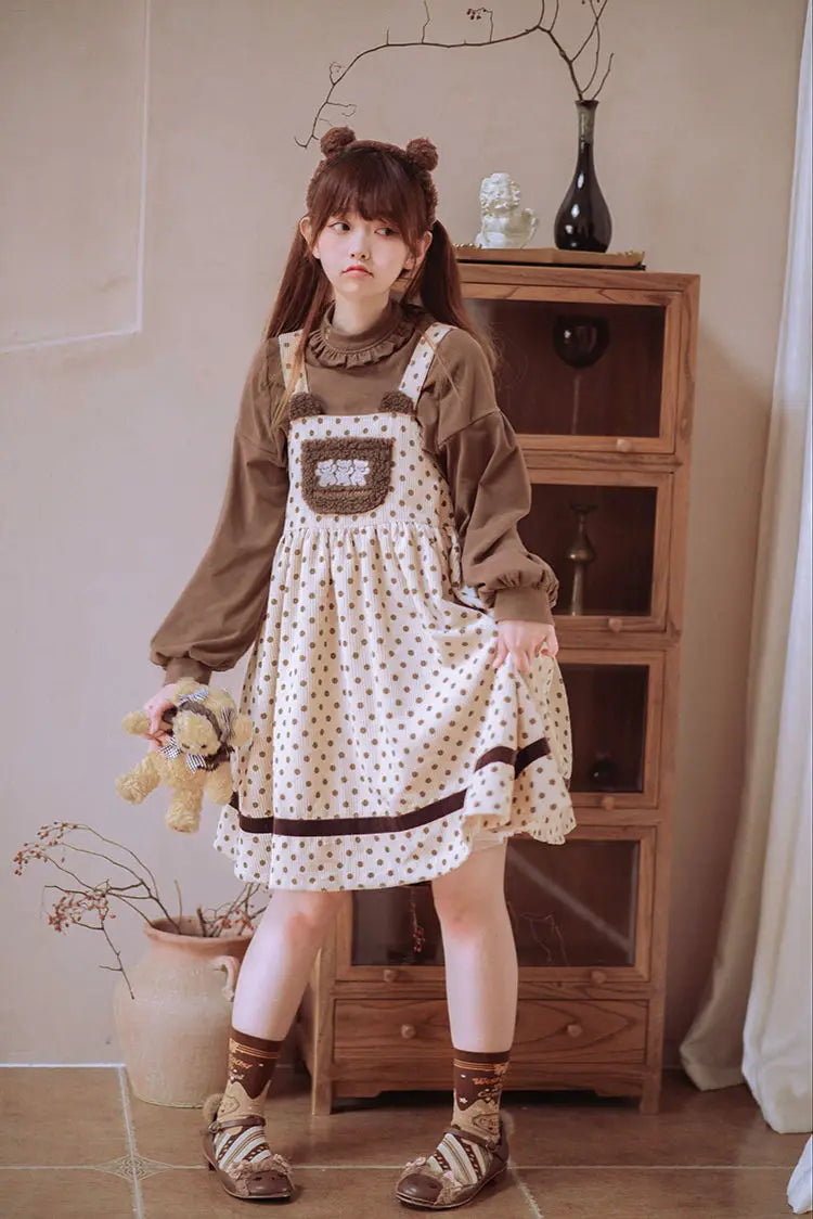 Vintage Kawaii Bear Dress Corduroy