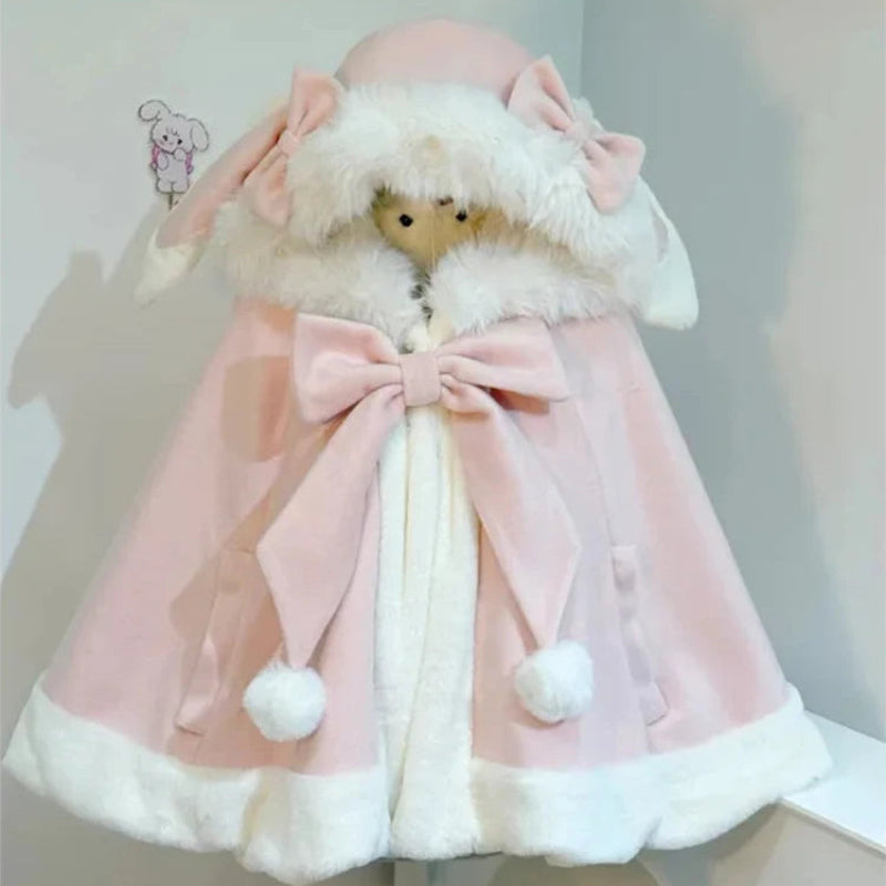 Kawaii hooded  pink cloak