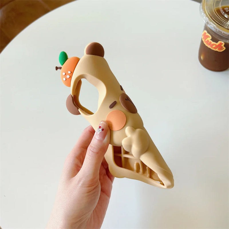 Hand folding a phone case on a white surface.