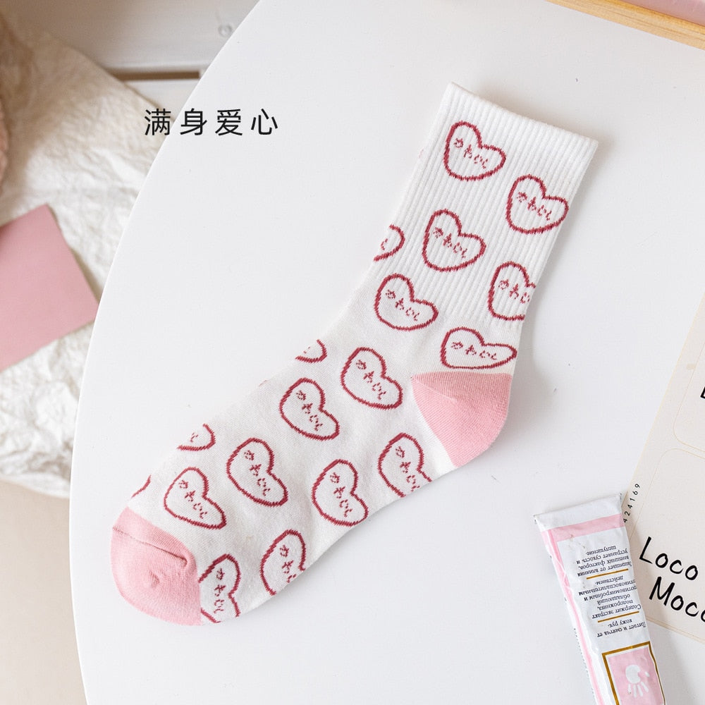 Kawaii Pink and White Heart Socks