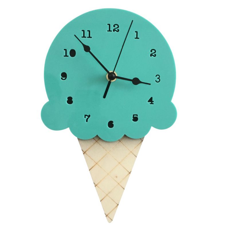 Kawaii Green Ice Cream Cone Wall Clock