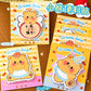 This image is displaying the 4pcs Creamy Bear Sticky Notes 4 different kawaii designs that come in the pack, this is shown on a wooden desk.