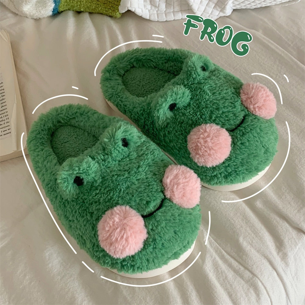 Kawaii Green Plush Frog House Slippers