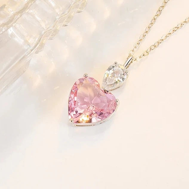Pink Zircon Heart Pendant Necklace