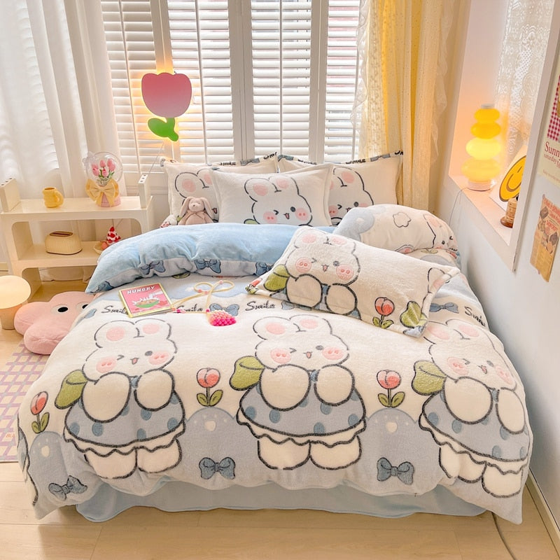 Kawaii Winter Flannel Duvet Cover