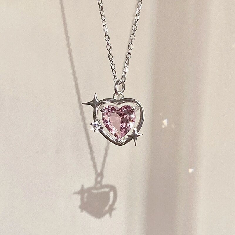 Kawaii Sparkling Crystal Heart Necklace