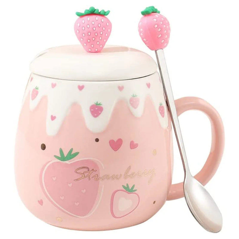 Kawaii Pink Strawberry Mug Set 