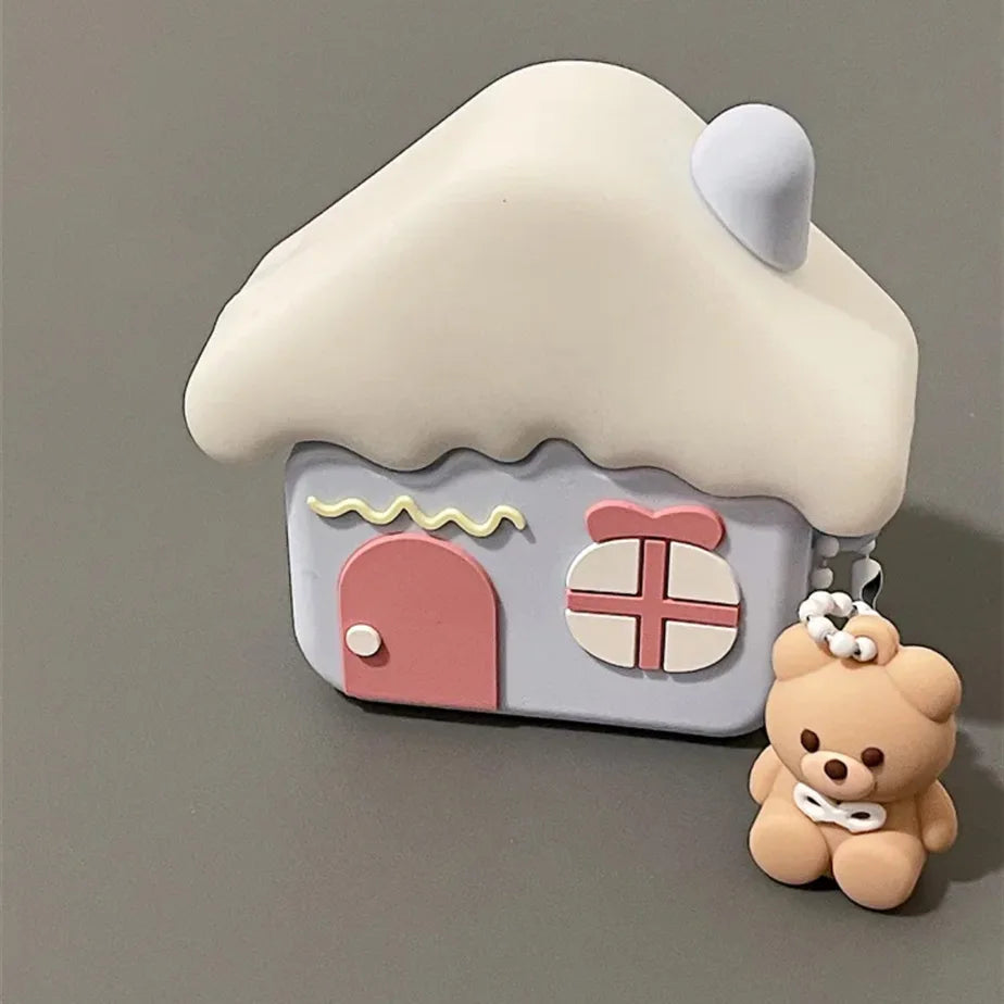 Cute Bear Snow House Airpods Case