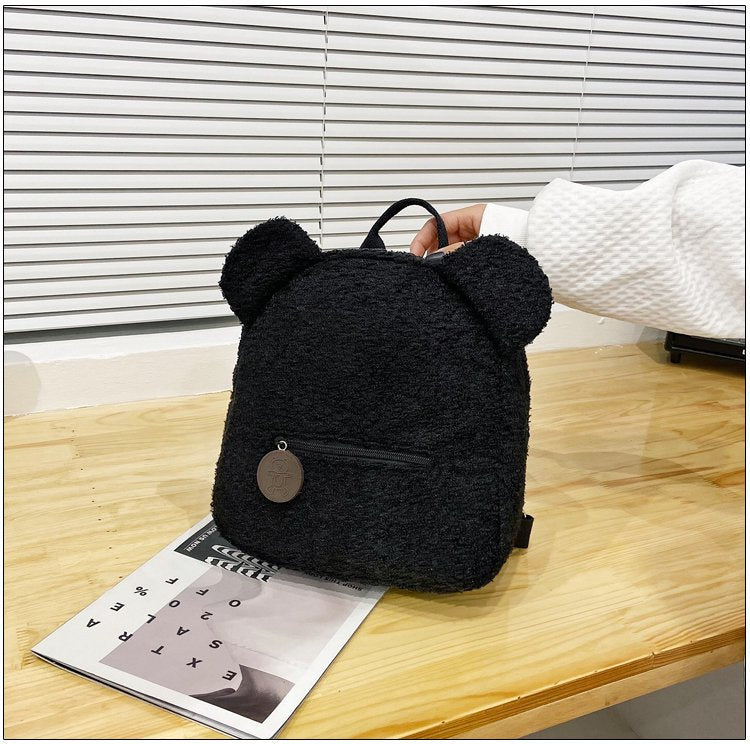 Kawaii Small Black Fuzzy Bear Backpack