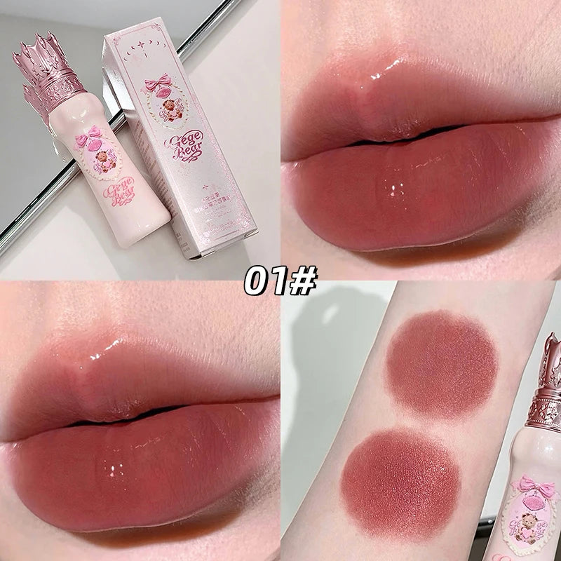 Lip gloss with packaging, applied on lips and swatched on skin
