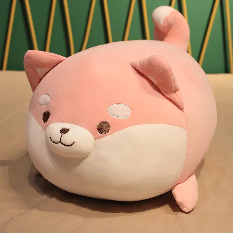 chubby pink shiba inu plush toy