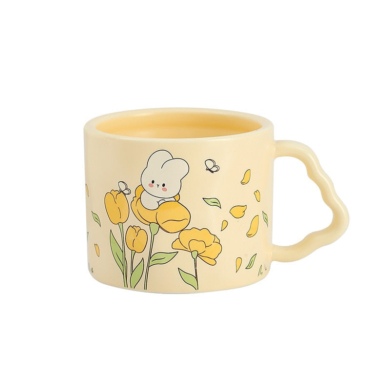 Kawaii Flower Bunny Mug in Yellow