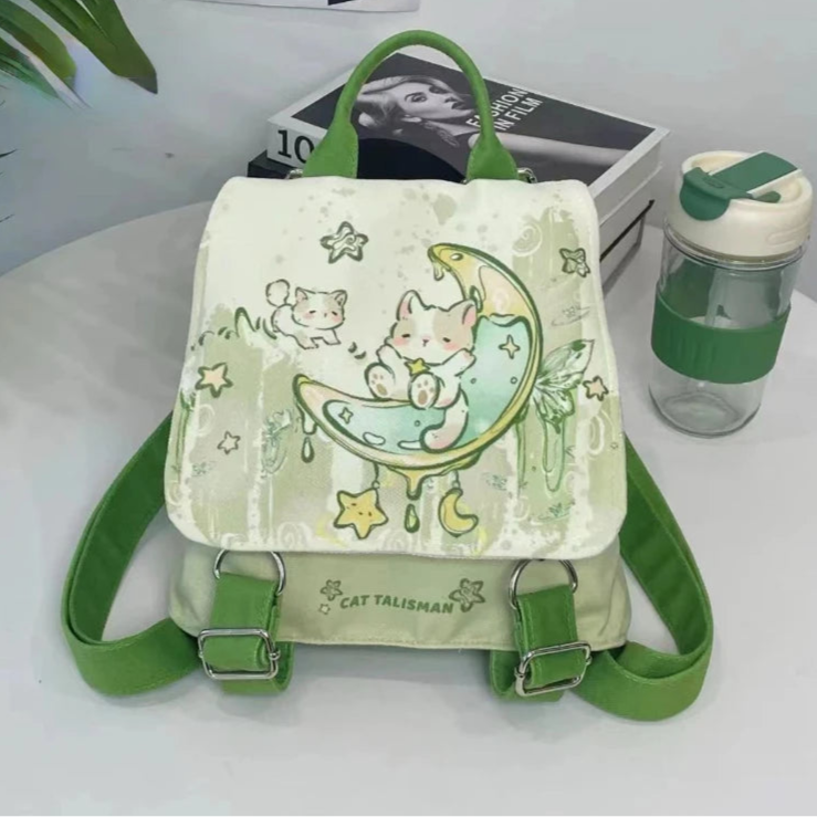 Kawaii Green Moon Kitty Backpack