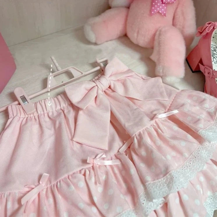 Pink Polka Dot Ruffle Skirt