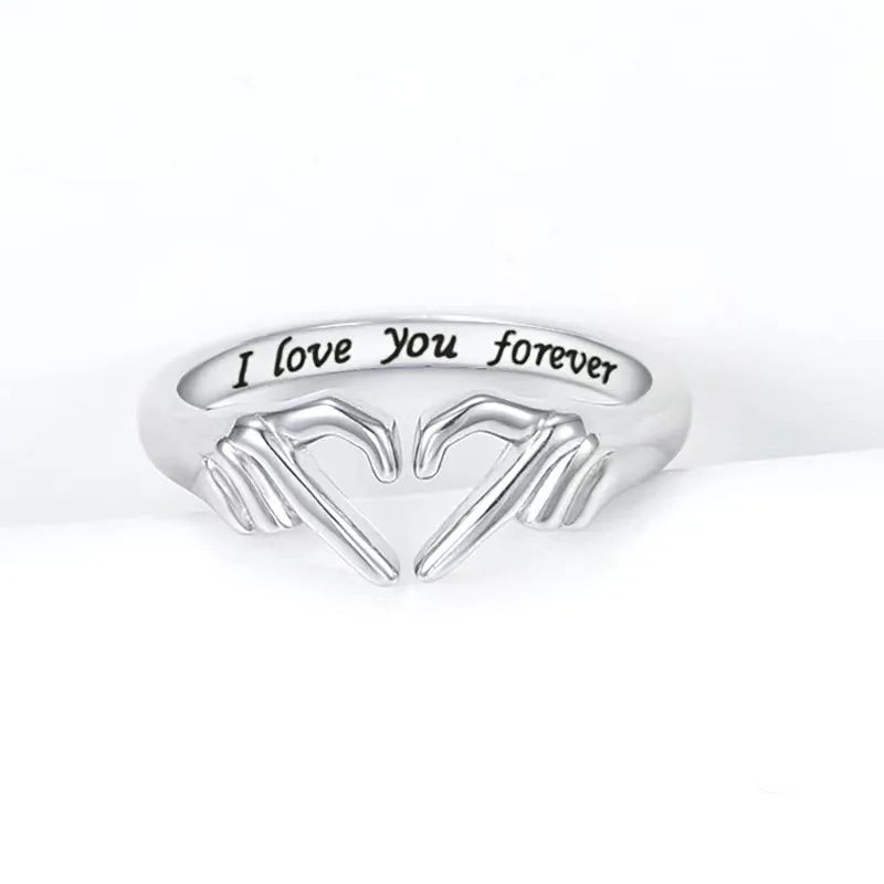 Heart Hand Ring in Silver Tone