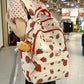 White and Red Strawberry Print Backpack