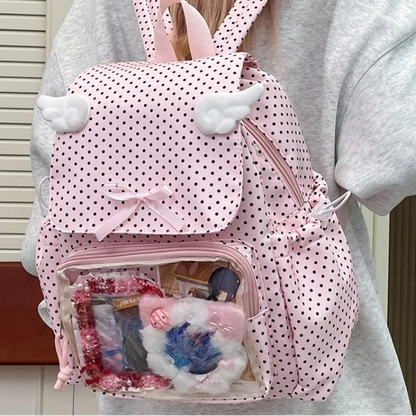 Kawaii Polka Dot Backpack rear view in pink 