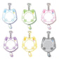 Six cat-head keychains or charms shown in different pastel and neutral colors on a plain white background. Each has a silver metal clasp at the top and a small dangling charm at the bottom.