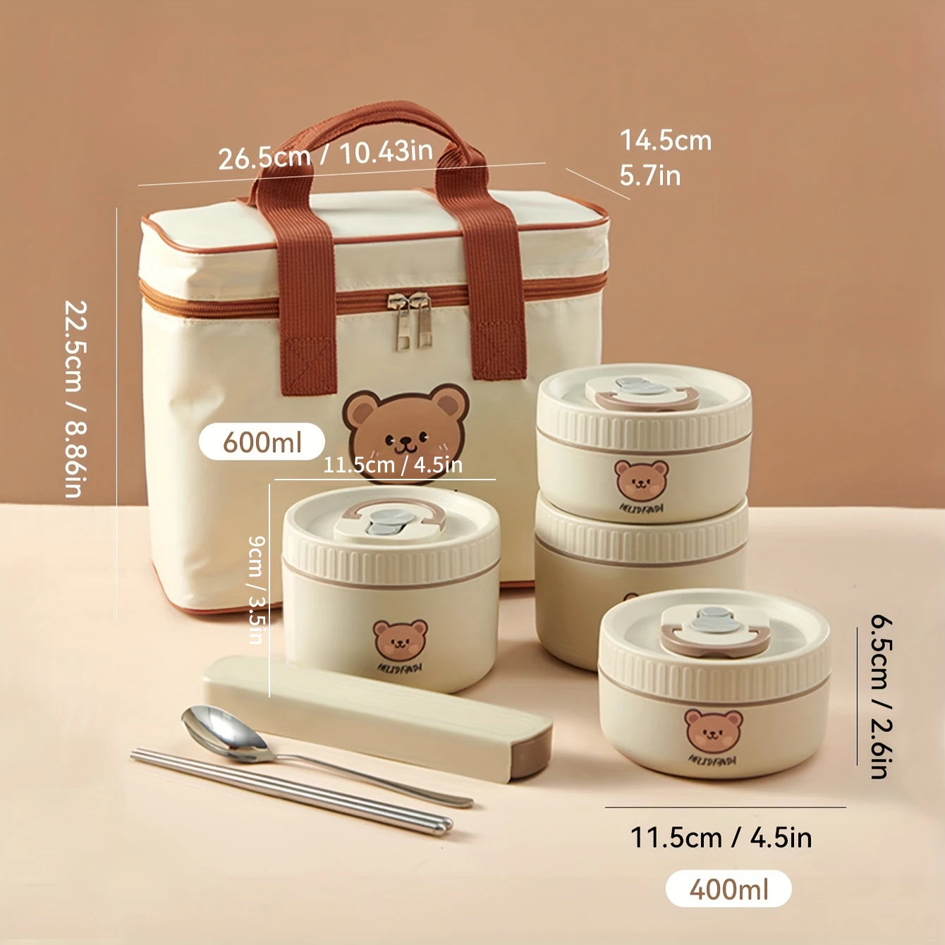 Cute Bear Portable Bento Box Set