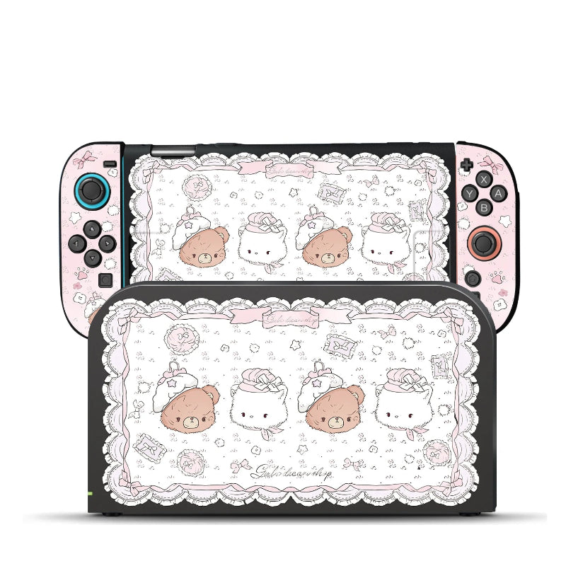 Gaming console skin with cute character design on a white background
