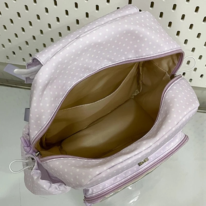 Kawaii Polka Dot Backpack rear view inside view 