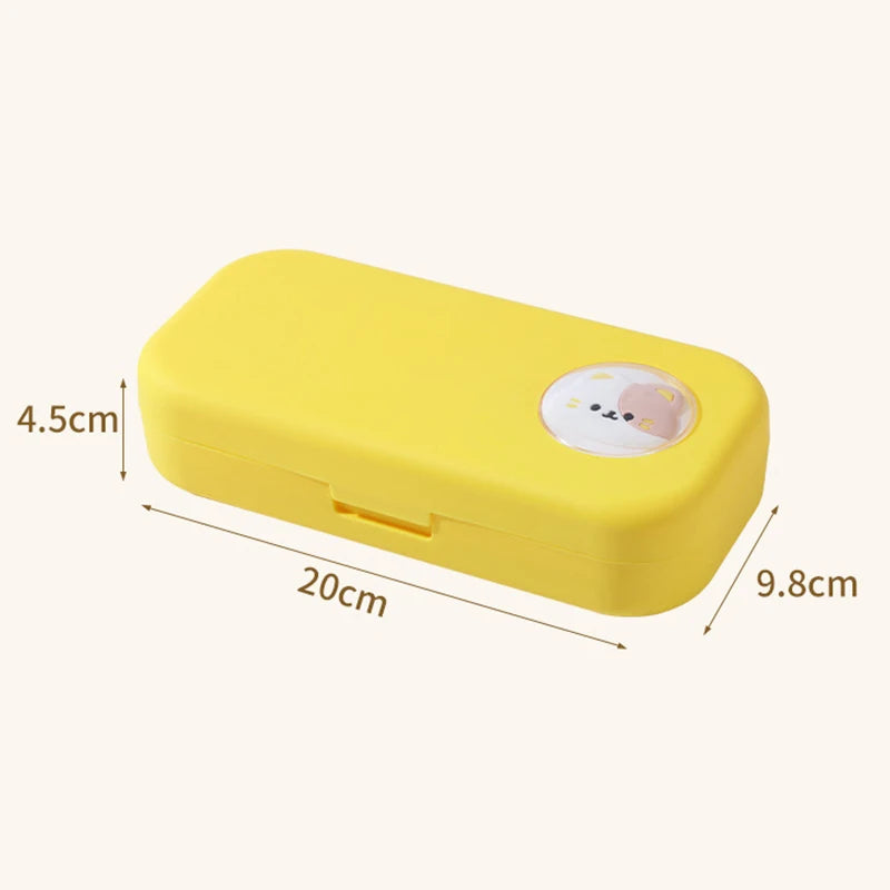 Yellow rectangular case with dimensions indicated on a white background