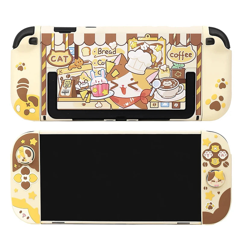 Kawaii Cat Cafe Nintendo Switch Cover front and back view