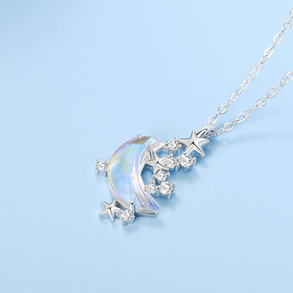 Kawaii Glazed Stone Moon Pendant Necklace