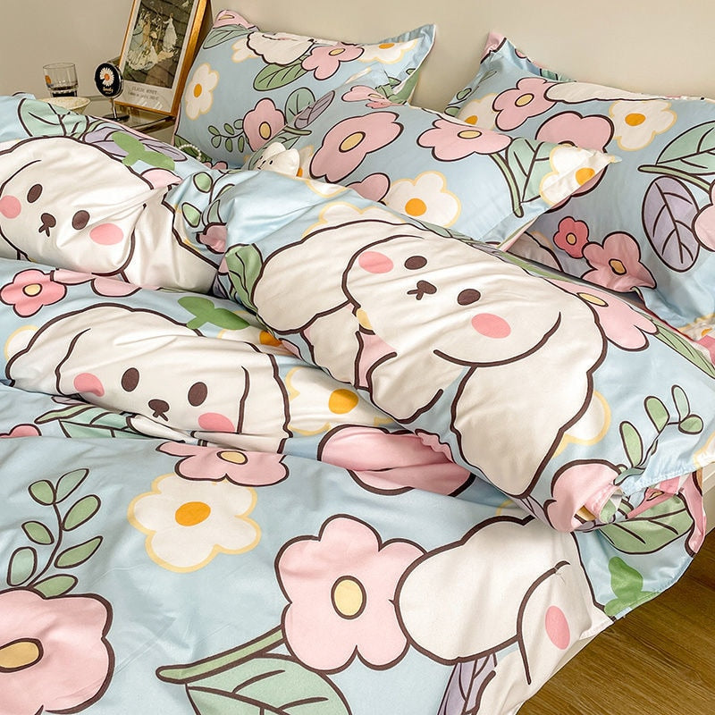 Kawaii Flower Bunny Duvet Cover