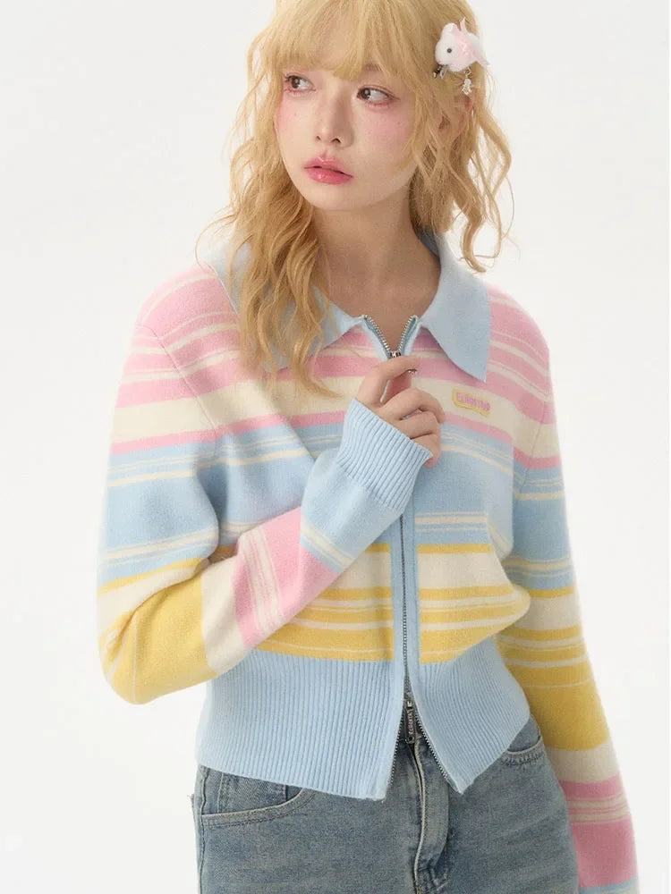 Pastel Rainbow Zip Down Cardigan