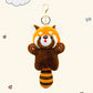 kawaii Red Panda Plushie Pendant Keychain on a white background with cartoon small hearts