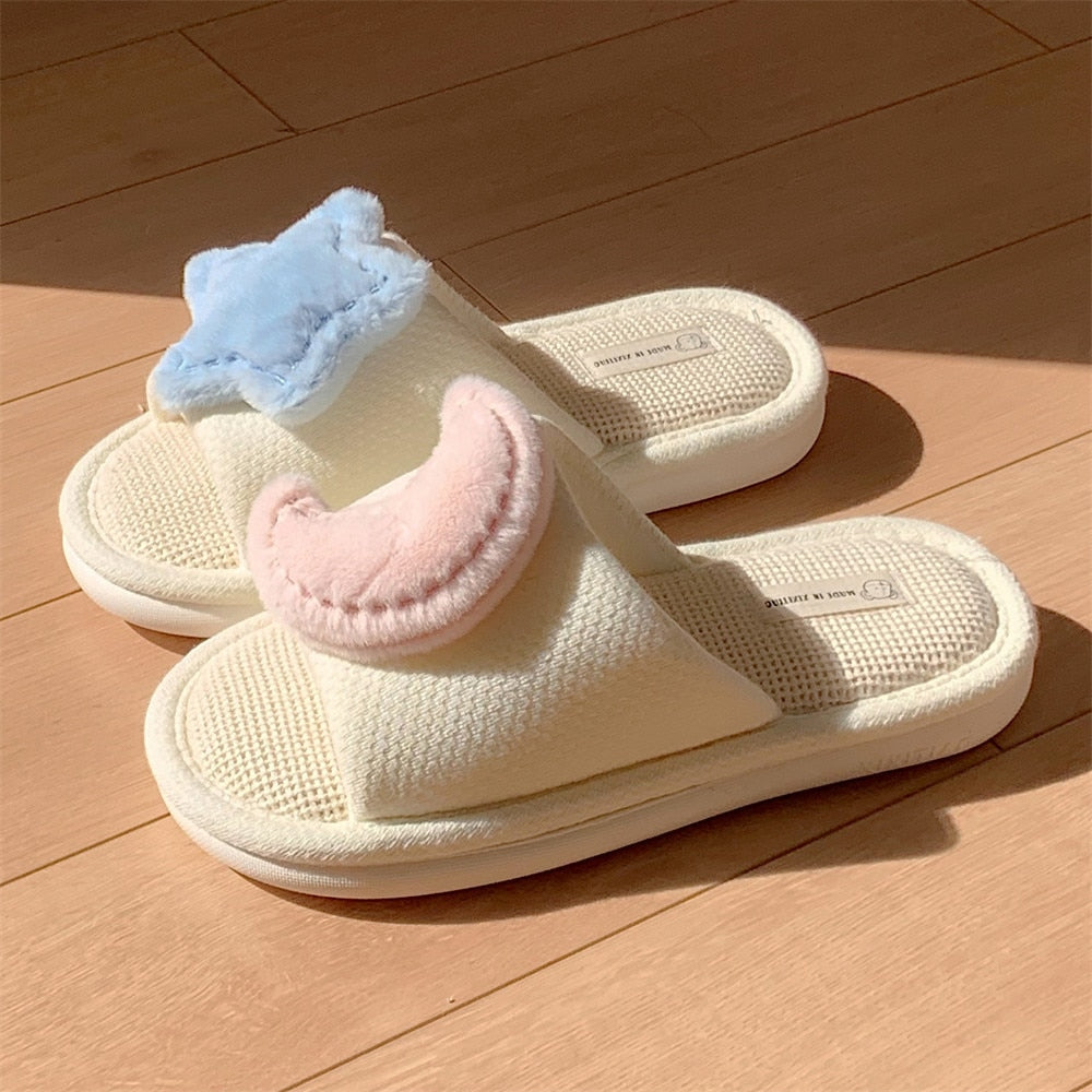 Kawaii Moon & Star Cotton Slippers