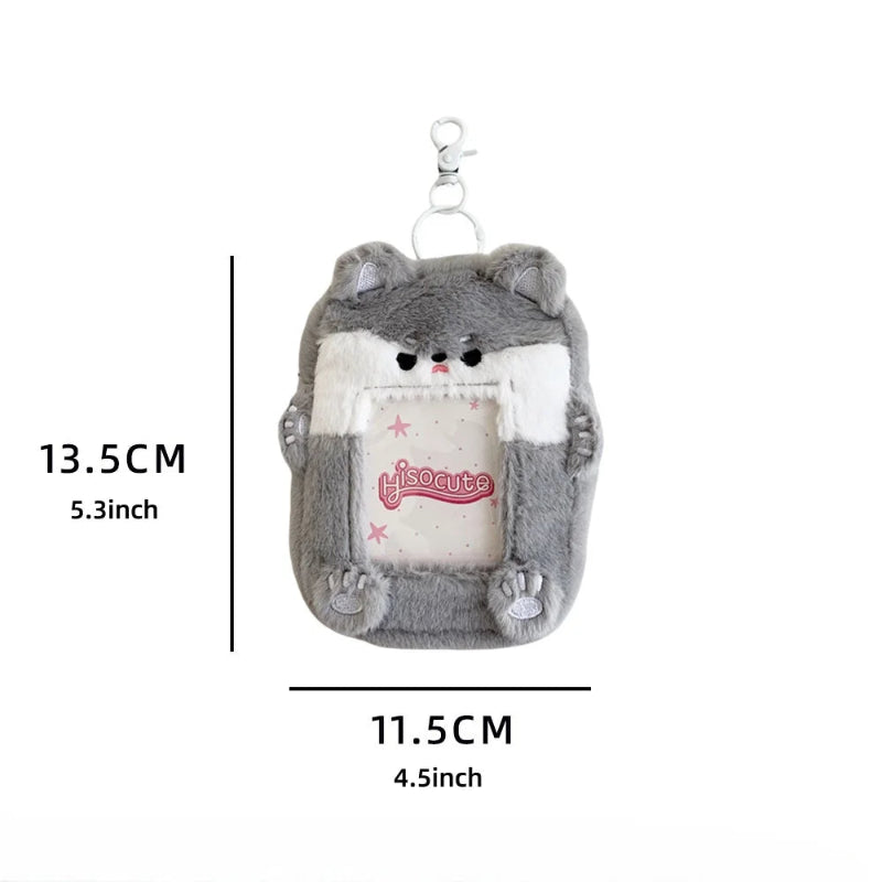Plush keychain with dimensions displayed on a white background