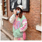 Girl Wearing Kawaii Pastel Skeleton Heart Jacket