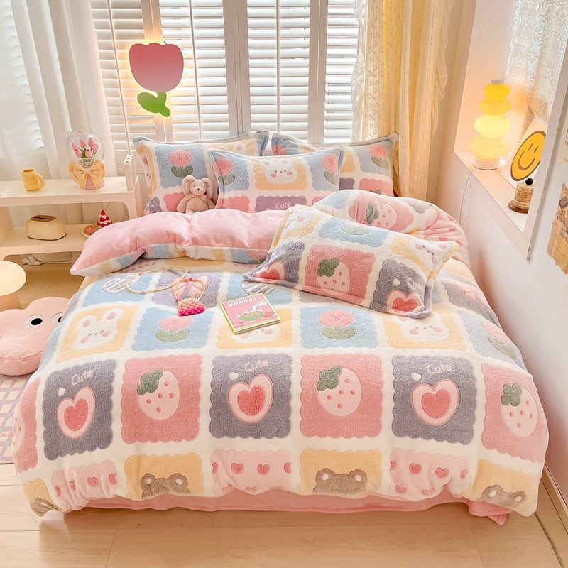 Kawaii Winter Flannel Duvet Cover