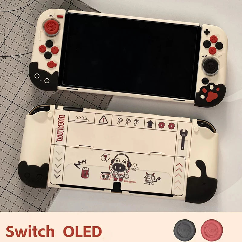 Customized Nintendo Switch OLED console with decorative back panel on a white background
