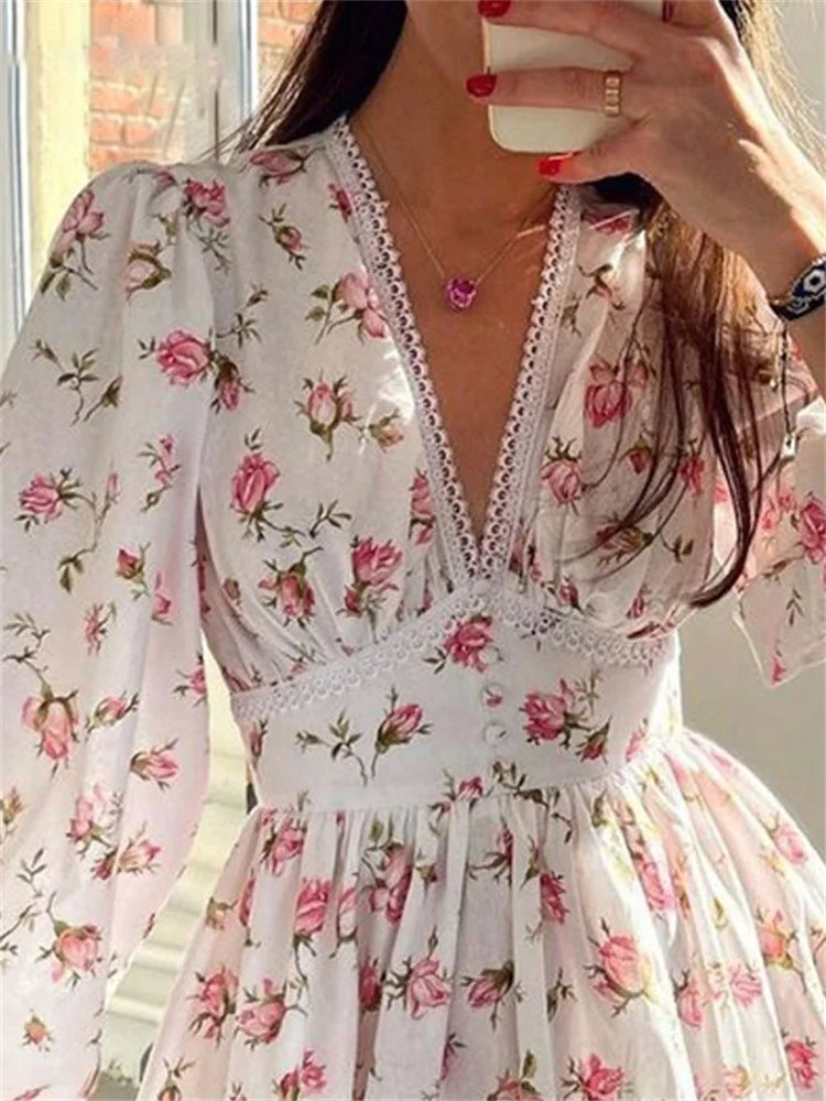 Spring Floral Long Sleeve Mini Dress